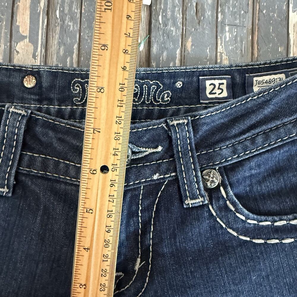 Miss Me Women's Dark Wash Low Rise Size 25 Straight Cut Flap Pocket Jeans Bling - Picture 8 of 13